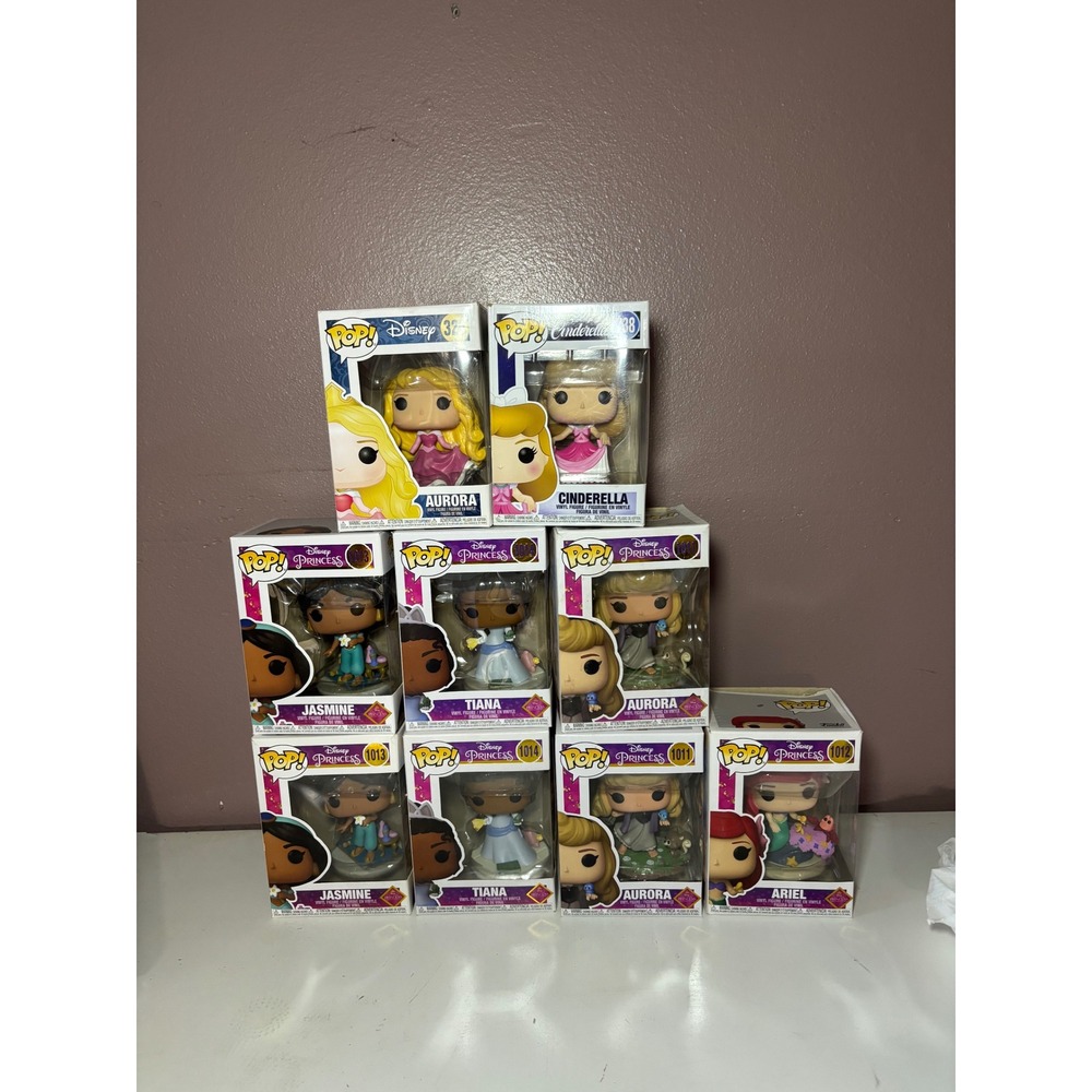 Disney Princess Funko Pop Lot Aurora Cinderella Jasmine Tiana Ariel 9 Figures
